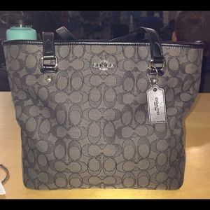 COACH Zip Top Tote F58282 Black Smoke Gray